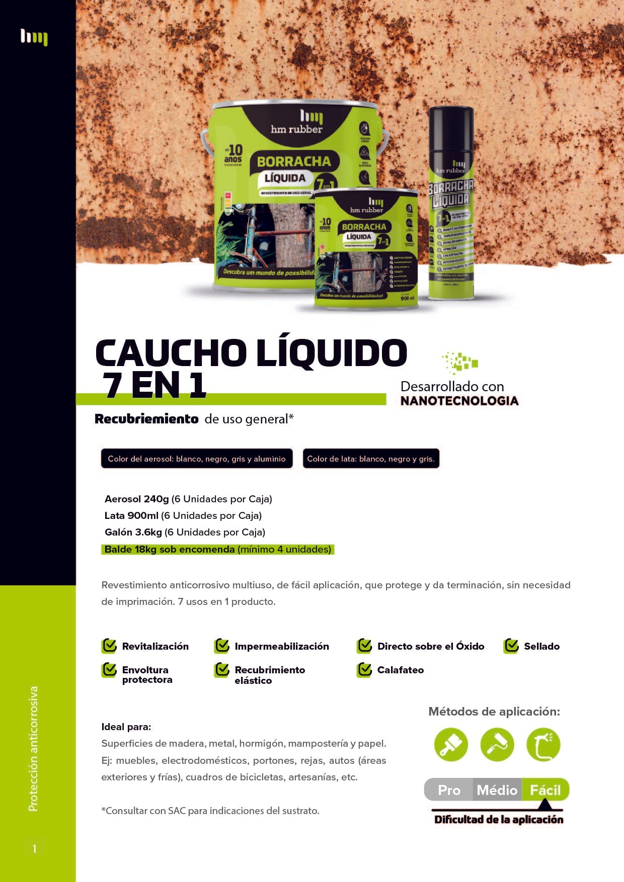 HM-rubber - Caucho Líquido 7 en 1 - Lata (3,6 kg)