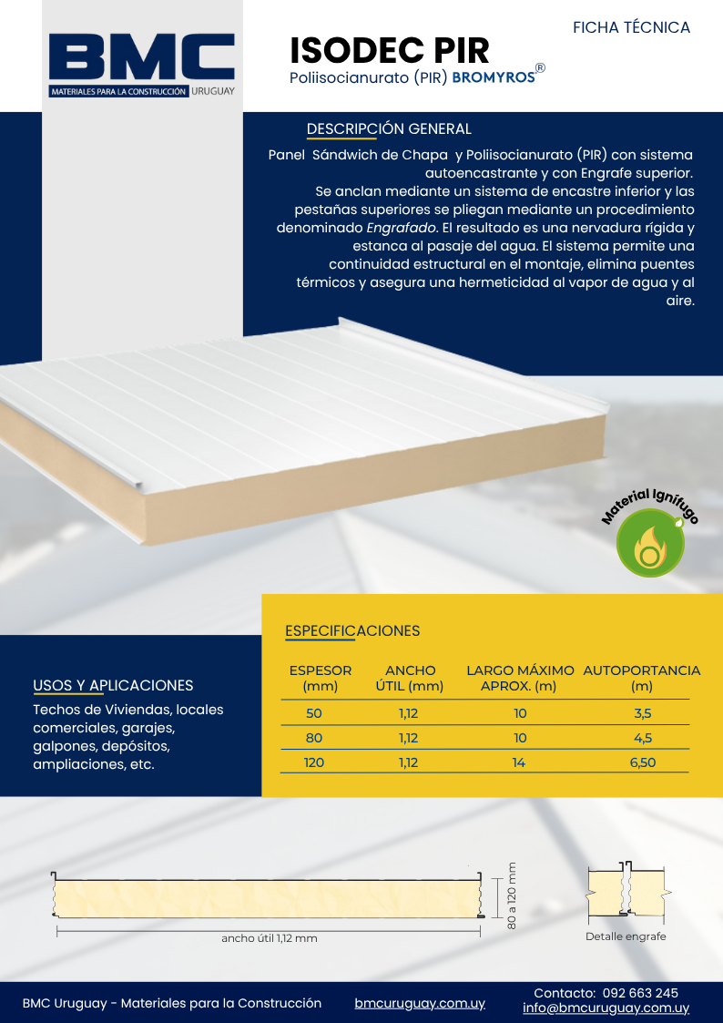 ISODEC® PIR (Techos y Cubiertas) / 50 - 80 - 120 mm.